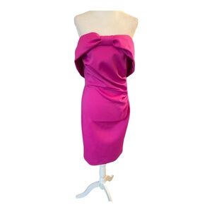 JH Evening Strapless Fuchsia Bow Cocktail Dress Size 8 Off Shoulder Formal